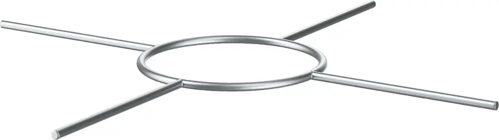 Bosch Halterung mit einem zentralen Ring und vier horizontalen Stangen, geeignet für flexibles Abgaszubehör.